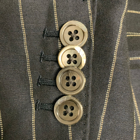 PRADA Size 34 Navy Cream Pinstripe Viscose Linen Pleated Suit
