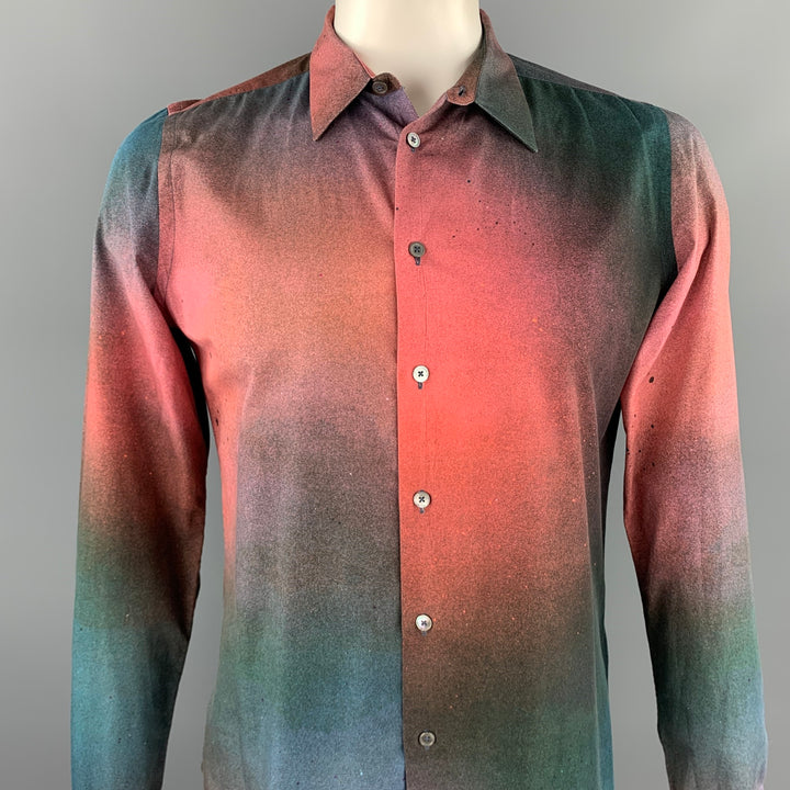PS by PAUL SMITH Size L Brick & Green Splattered Cotton Long Sleeve Shirt
