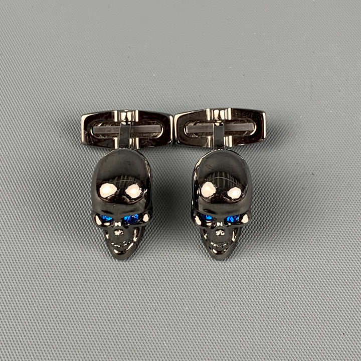 ALEXANDER MCQUEEN Silver Blue Skull Cuff Links
