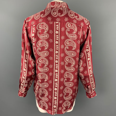 GIORGIO ARMANI Size L Burgundy & White Paisley Silk Button Up Long Sleeve Shirt
