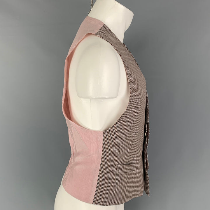 GIORGIO ARMANI Size 38 Olive Burgundy Herringbone Wool Vest
