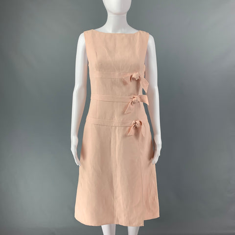 VALENTINO Size 8 Pink Linen &  Viscose Bow Sleeveless Dress