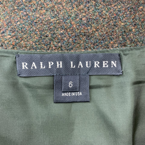 RALPH LAUREN Size 6 Olive Wool / Cashmere Tweed Fringe Skirt