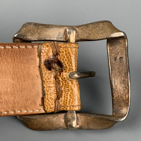 DOLCE & GABBANA Size M Tan Alligator Sterling Silver Buckle Belt