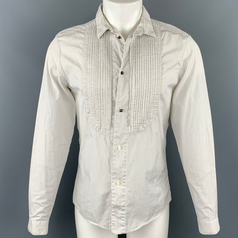 MCQ by ALEXANDER MCQUEEN Size S Beige & Black Pinstripe Cotton Long Sleeve Shirt