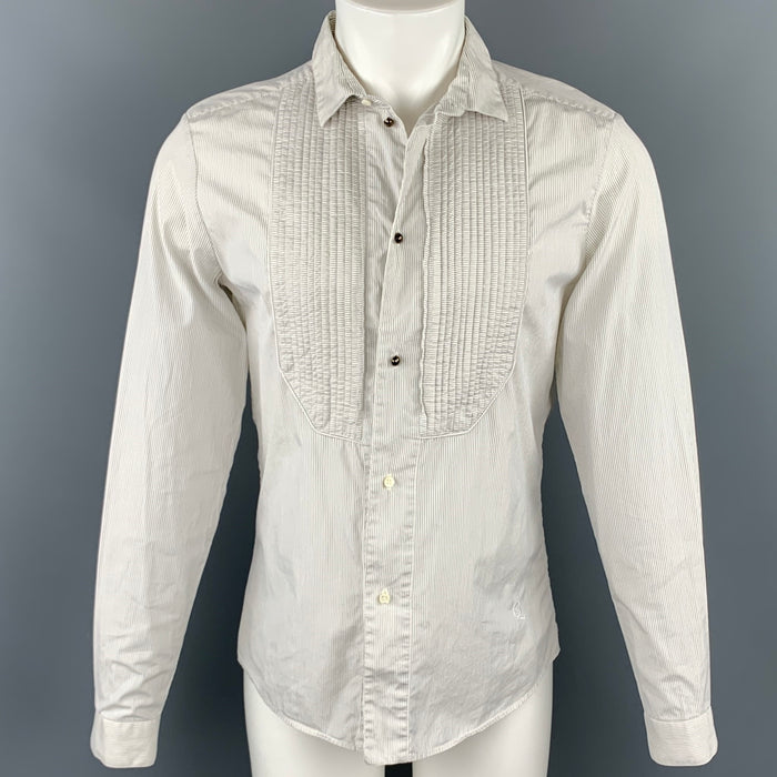 MCQ by ALEXANDER MCQUEEN Size S Beige & Black Pinstripe Cotton Long Sleeve Shirt