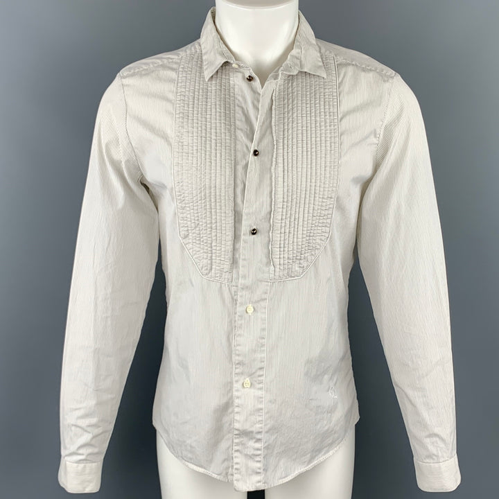 MCQ par ALEXANDER MCQUEEN Taille S Chemise à manches longues en coton à fines rayures beige et noir