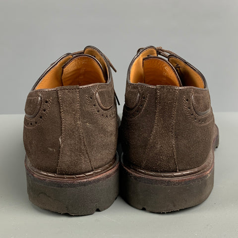 A.TESTONI Size 7.5 Brown Perforated Suede Wingtip Lace Up Shoes