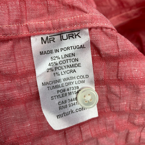MR TURK Size L Pink Textured Linen Blend Button Up Short Sleeve Shirt