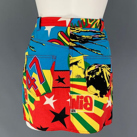 CHRISTIAN DIOR SS04 Rasta Mania Size 8 Multi-Color Cotton Lycra Graphic Mini Skirt