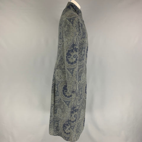 RALPH LAUREN Black Label Size M Grey Blue Wool Paisley Hidden Buttons Coat