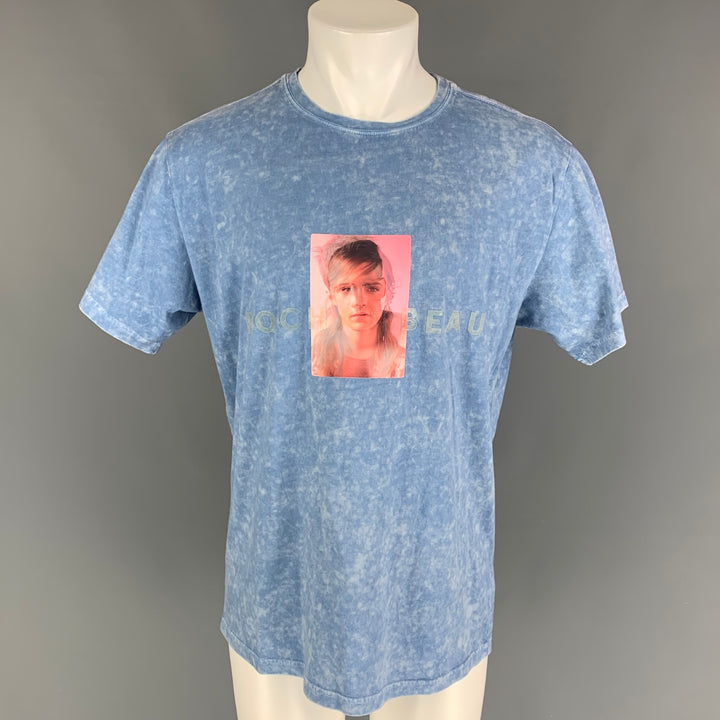 ROCHAMBEAU Size XS Light Blue Graphic Cotton T-shirt