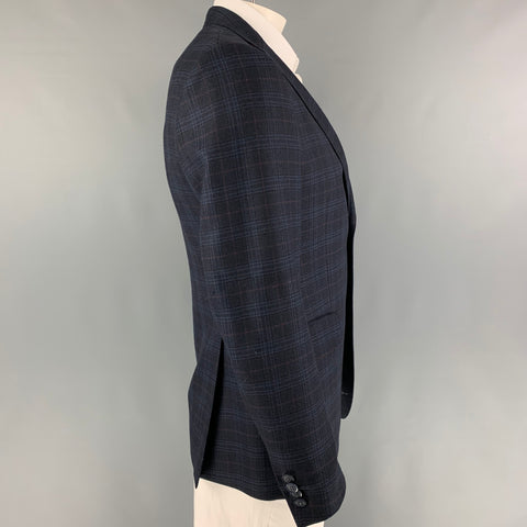 ETRO Size 40 Black Blue Brown Plaid Wool Sport Coat