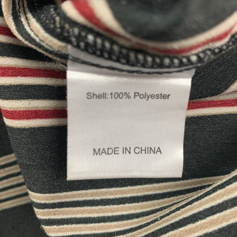 SHADES OF GREIGE Size M Black Red Stripe Polyester Snaps Long Sleeve Shirt