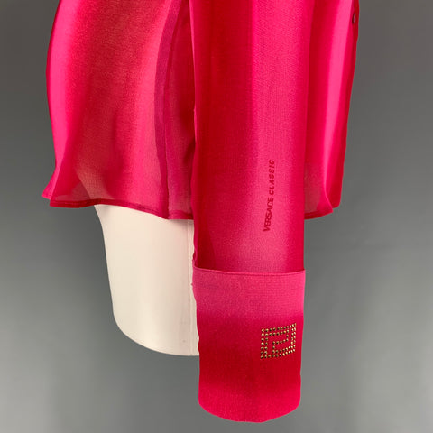 V2 by VERSACE Size 8 Pink Red Viscose Stripe Button Up Shirt