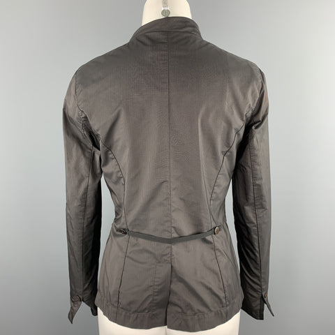 FRANCOISE PENDVILLE Talla 4 Chaqueta asimétrica de nailon con rayas grises
