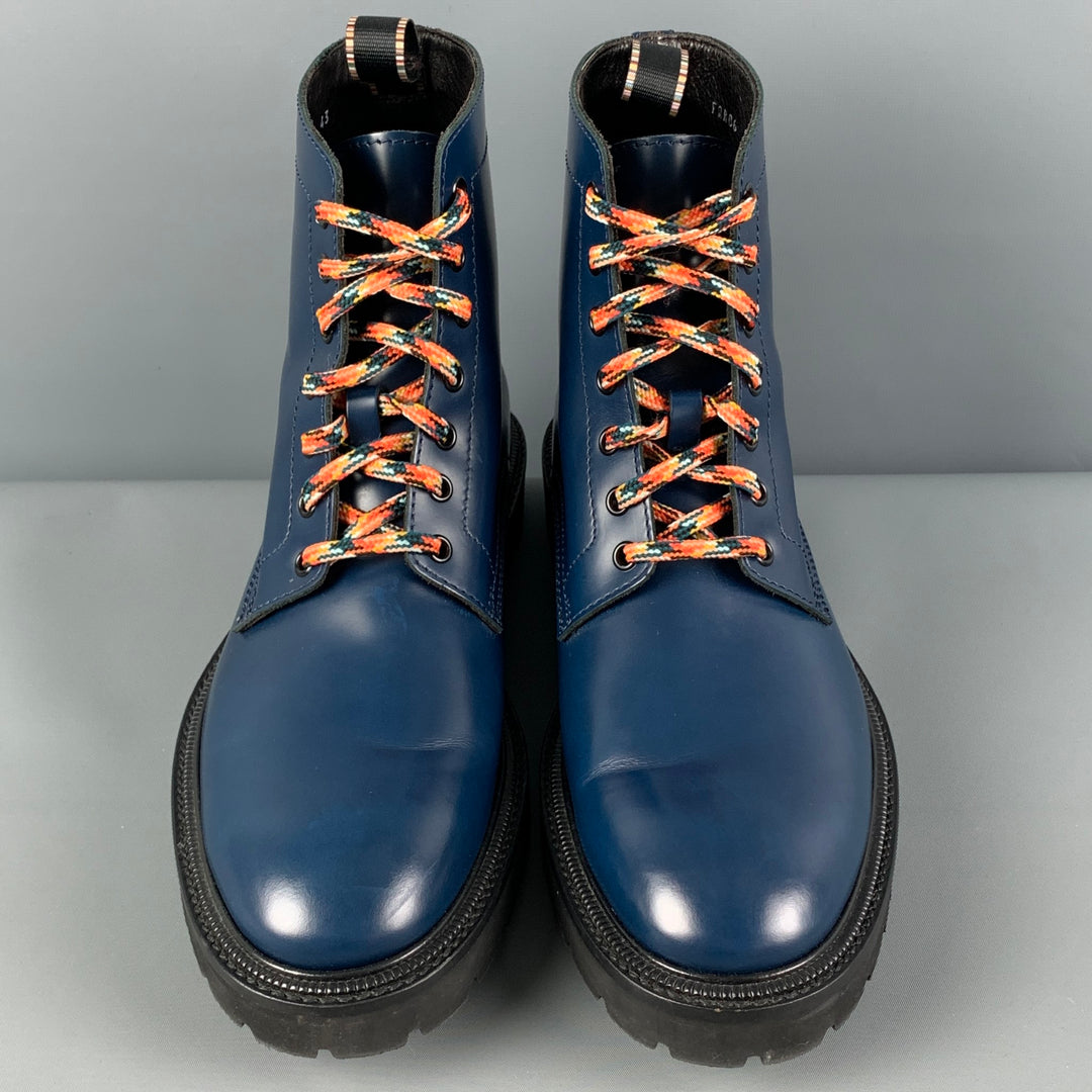 PAUL SMITH Size 10 Blue Leather Lace Up Boots