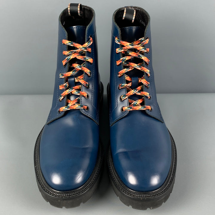 PAUL SMITH Size 10 Blue Leather Lace Up Boots
