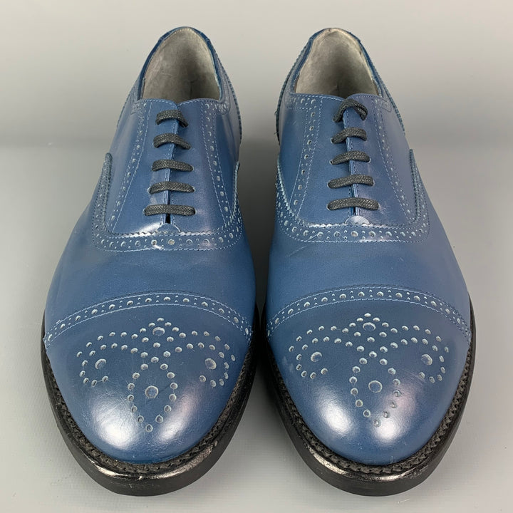 ROBERT CLERGERIE pour J. FENESTRIER Taille 9 Chaussures à lacets en cuir perforé bleu Cap Toe