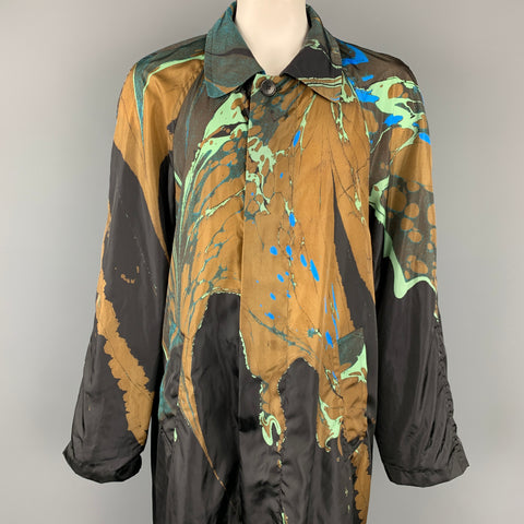 DRIES VAN NOTEN F/W 18 Size L Black & Brown Dyed Polyamide Hidden Zip Up Coat