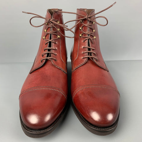 CARMINA Size 11.5 Burgundy Leather Cap Toe Boots