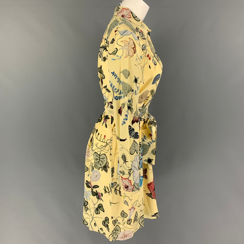 GUCCI 2015 Resort Flora by Kris Knight Size 6 Yellow Green Silk Long Sleeve Dress