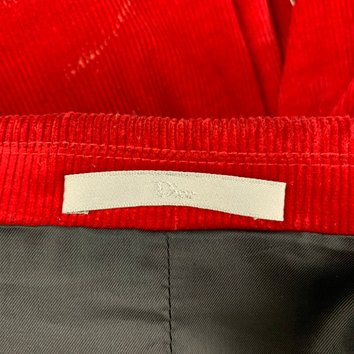 DIOR HOMME Size 44 Red Corduroy Cotton Notch Lapel Sport Coat