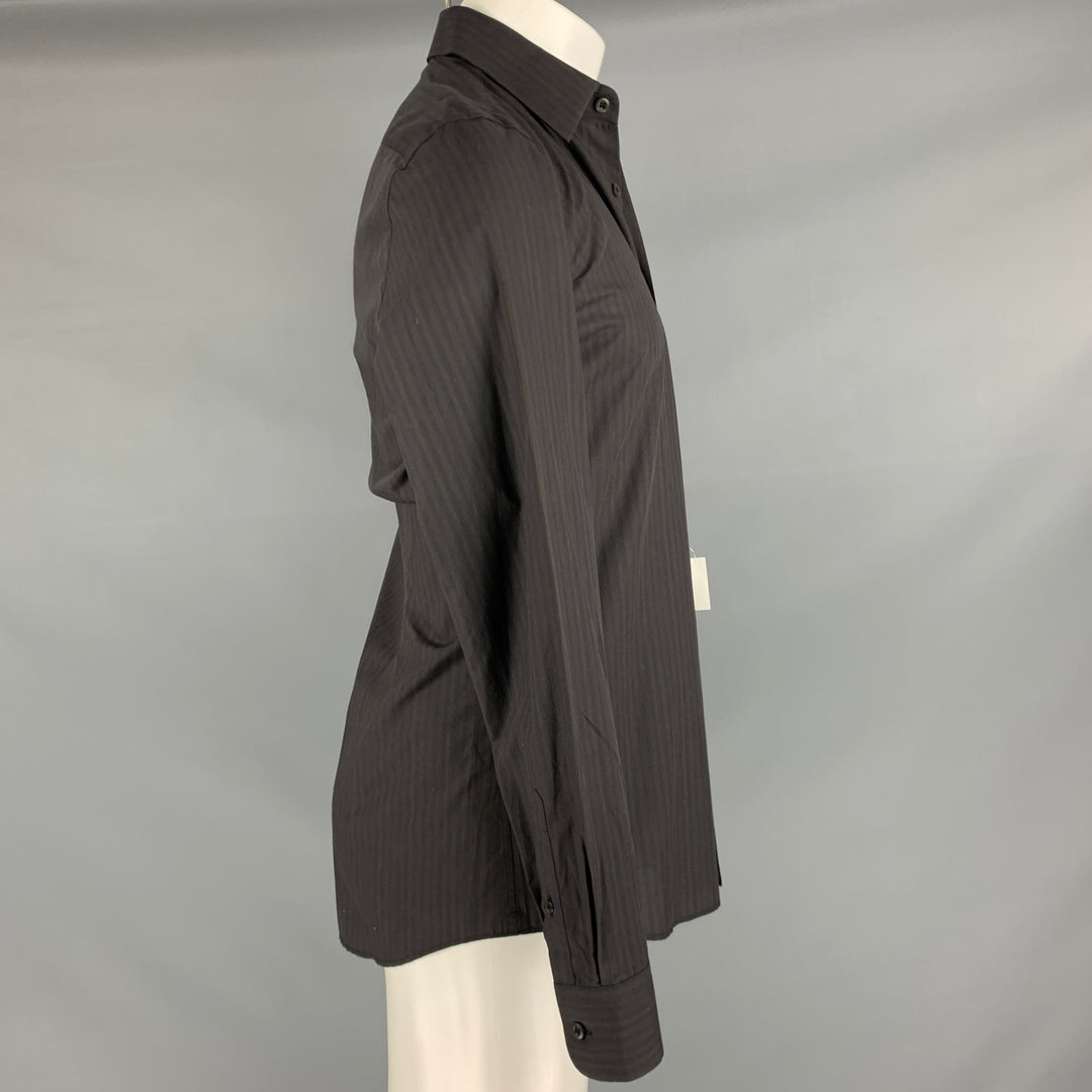 PRADA Size S Brown Black Stripe Cotton Button Up Long Sleeve Shirt