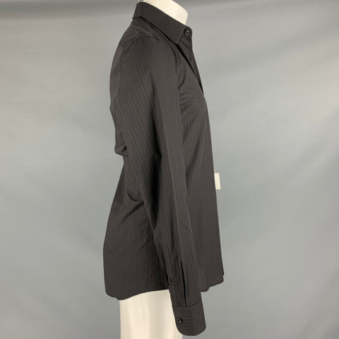 PRADA Size S Brown Black Stripe Cotton Button Up Long Sleeve Shirt
