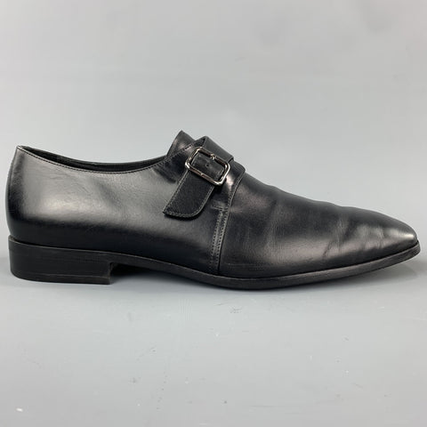 SALVATORE FERRAGAMO Size 11.5 Solid Black Leather Monk Strap Loafers