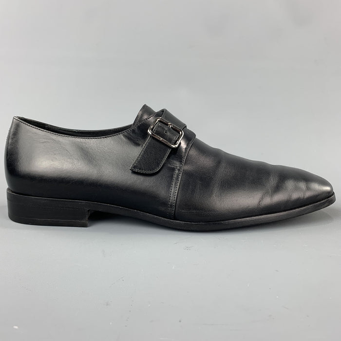 SALVATORE FERRAGAMO Size 11.5 Solid Black Leather Monk Strap Loafers