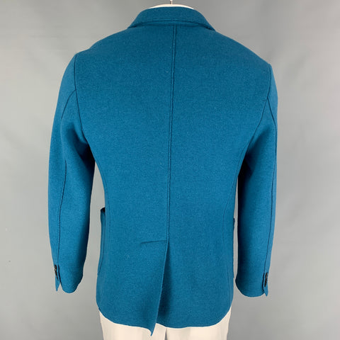 BARENA Taille 42 Manteau de sport en laine texturée / polyamide à revers cranté bleu sarcelle