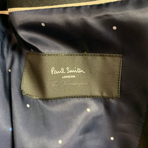 PAUL SMITH Size 42 Navy & Black Wool / Mohair Peak Lapel Tuxedo Suit