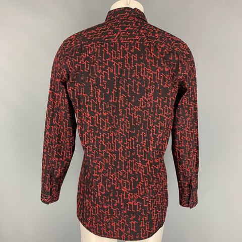 GIVENCHY Size M Black Red Signature Cotton Button Down Long Sleeve Shirt