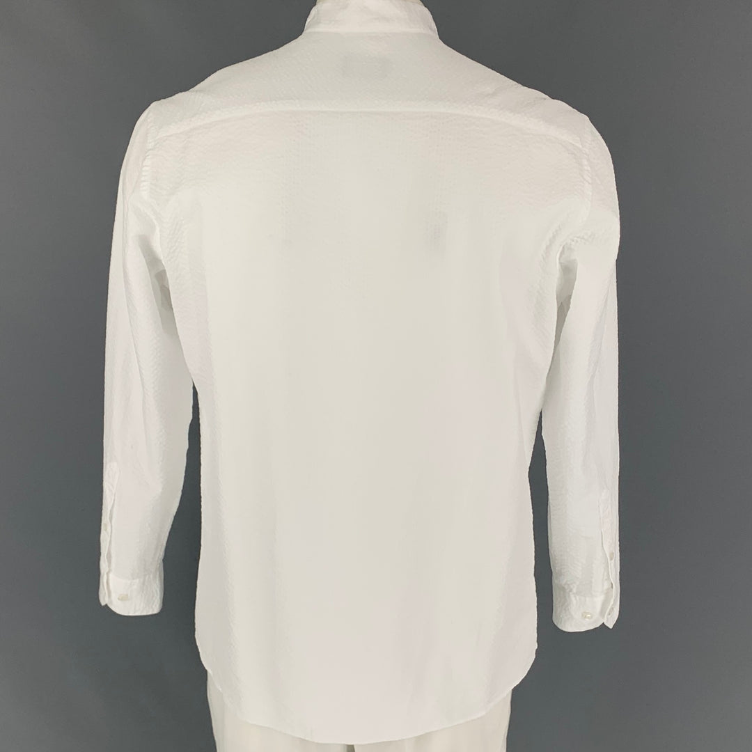 GIORGIO ARMANI Size L White Textured Cotton Nehru Collar Long Sleeve Shirt
