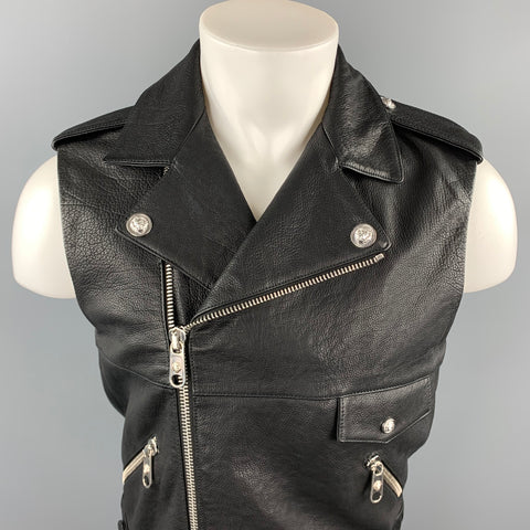 VERSUS by GIANNI VERSACE Talla 38 Chaleco motero de cuero negro