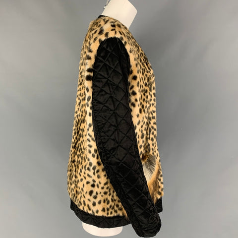 DRIES VAN NOTEN Size 4 Black Beige Faux Fur Quilted Vantom Jacket