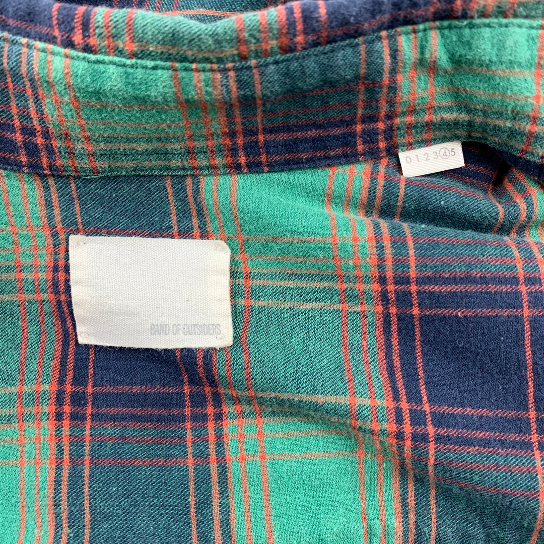 BAND OF OUTSIDERS Size L Green & Navy Plaid Cotton Button Down Long Sleeve Shirt