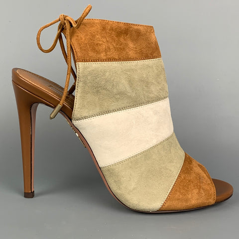 AQUAZZURA Size 8.5 Grey & Tan Color Block Suede Open Toe Boots