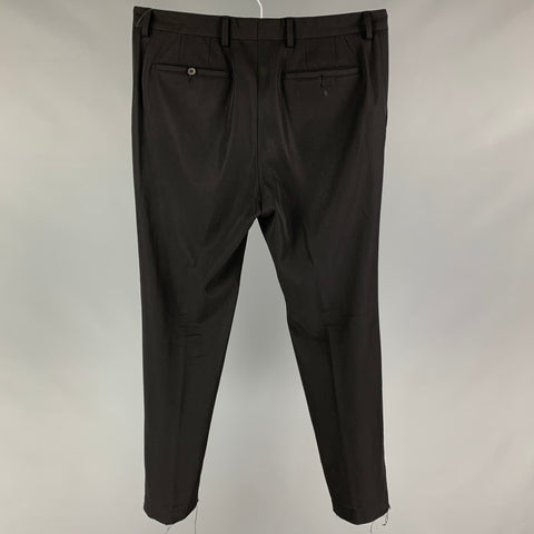 LANVIN Size 32 Black Silver Virgin Wool Flat Front Casual Pants