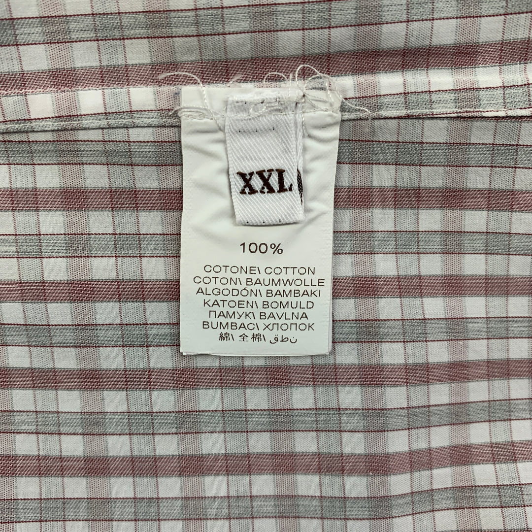 BRUNELLO CUCINELLI Talla XXL Camisa de manga larga de algodón a cuadros blanca y gris