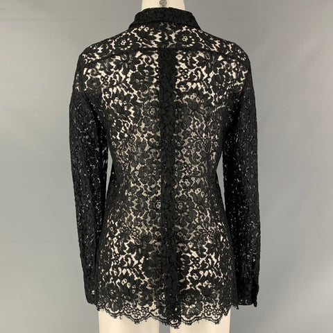 BARNEY'S NEW YORK Camisa con tapeta oculta de encaje negro Talla M