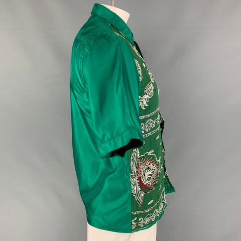 JUNYA WATANABE Size L Green White Embroidery Short Sleeve Shirt