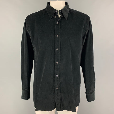 TOM FORD Size XXL Black Corduroy Cotton French Cuff Long Sleeve Shirt