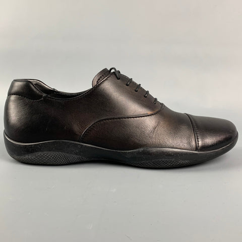PRADA SPORT Taille 6.5 Chaussures à lacets en cuir noir à bout droit