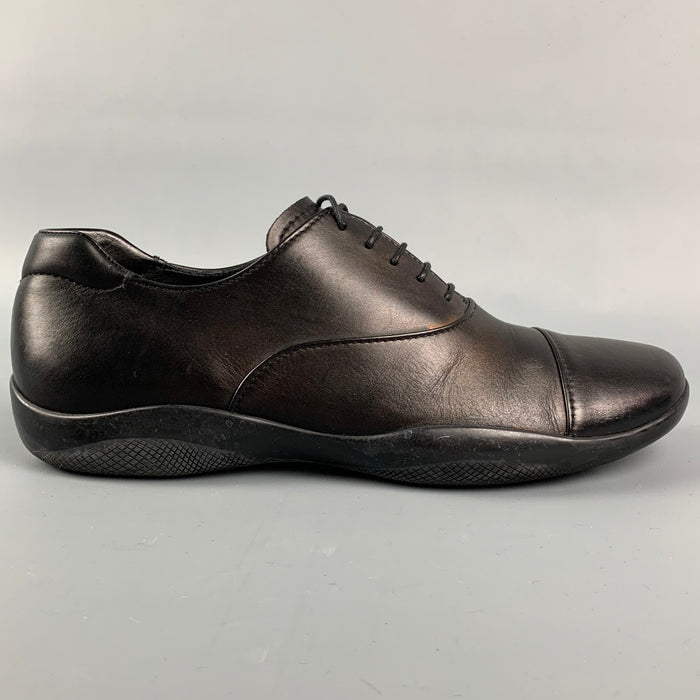 PRADA SPORT Size 6.5 Black Leather Cap Toe Lace Up Shoes