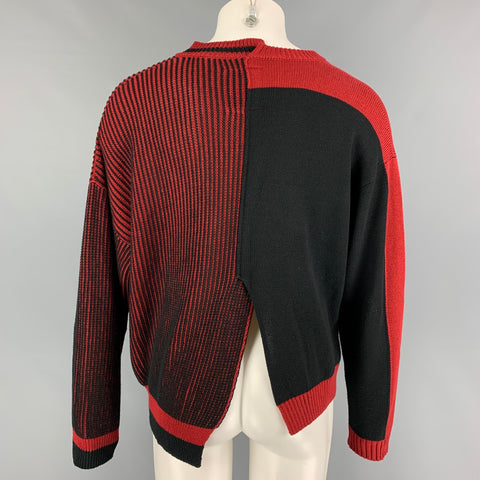 MAISON MIHARA YASUHIRO Size M Black Red Mixed Pattern Asymmetrical Sweater