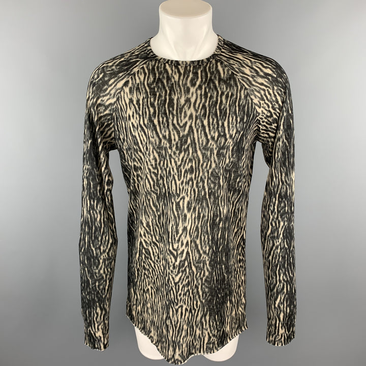HAIDER ACKERMANN Size XL Black & Taupe Animal Print Wool / Nylon Raglan Pullover