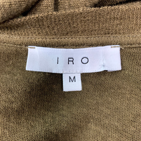 IRO Size M Olive Distressed Linen Crew-Neck T-shirt
