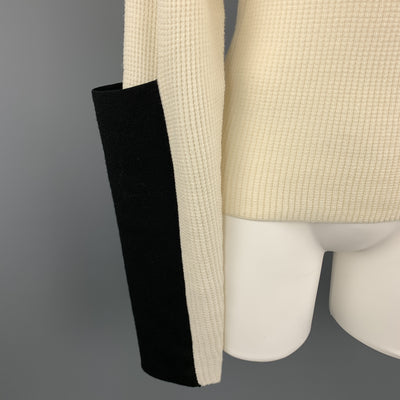 JOSEPH Size S Beige Merino Wool Waffel Knit Black Sleeve Pullover